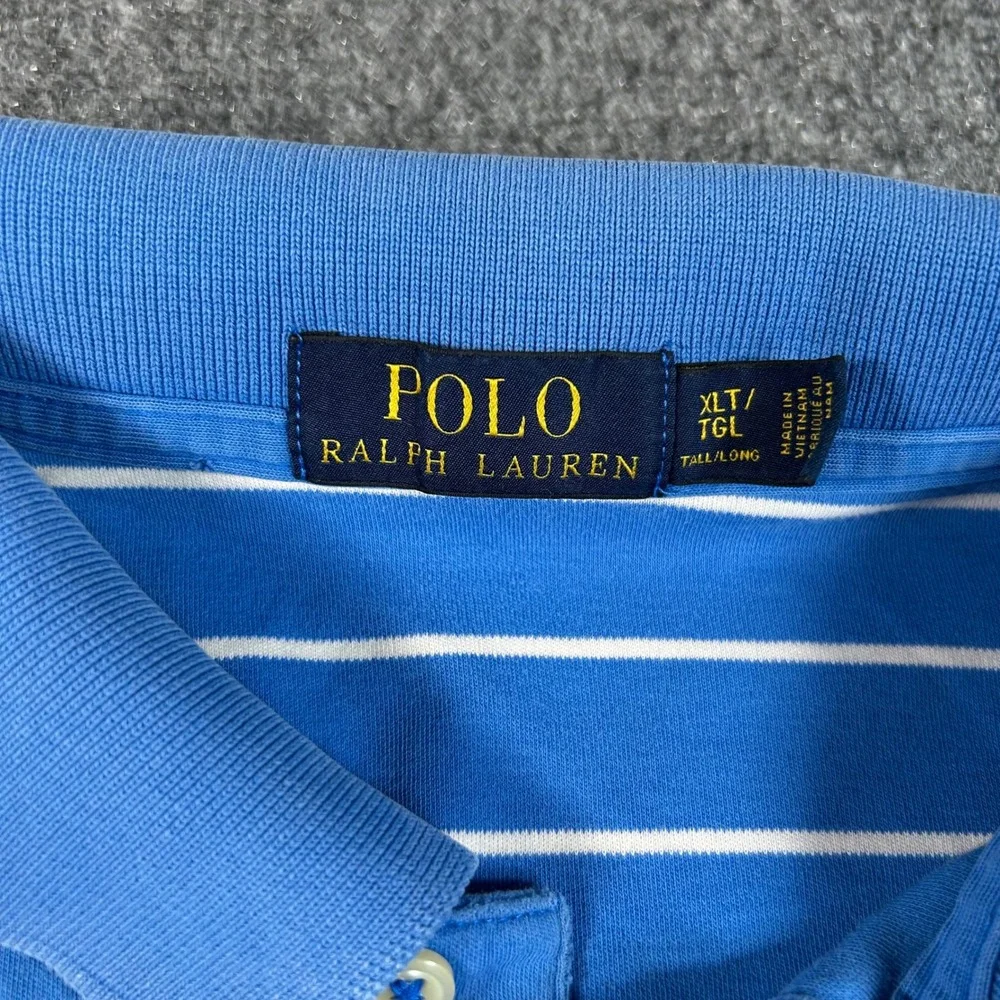 Polo Ralph Lauren Polo Shirt Mens‎ XLT Blue White Striped Short Sleeve Preppy